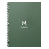 Carnet Monogramme blanc et nom sur Carré arrondi vert (Devant)