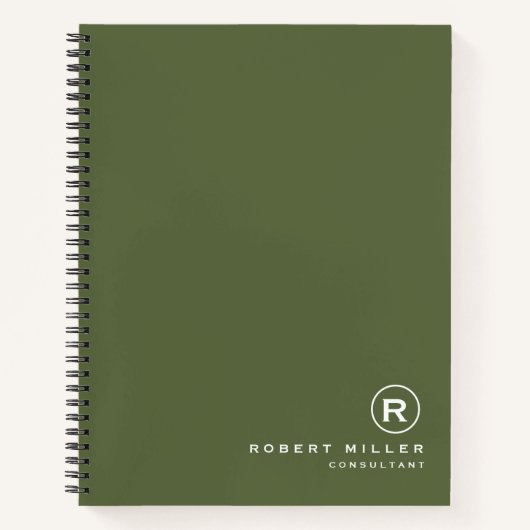 Carnet Monogramme blanc et olive customisé initial (Devant)