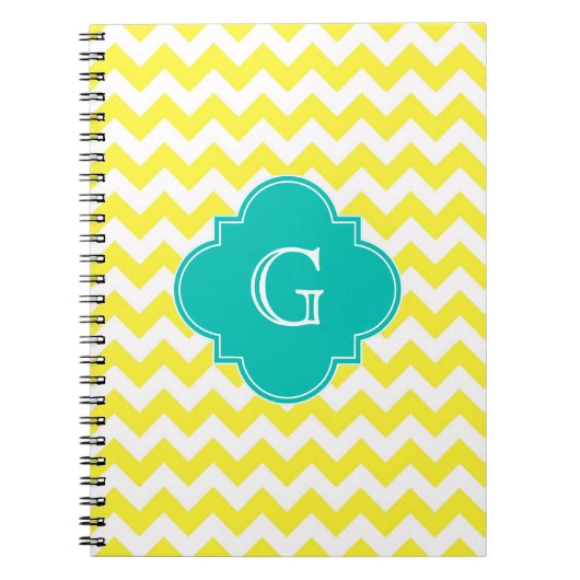 Carnet Monogramme blanc jaune Chevron Turquoise Quatrefoi (Devant)
