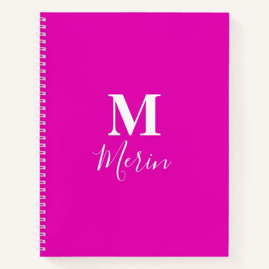 Carnet Monogramme blanc rose chaud Nom personnalisé initi (Devant)
