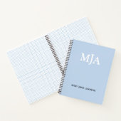 Carnet Monogramme bleu clair 3 lettres Initiales moderne (Intérieur)