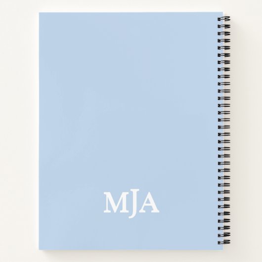 Carnet Monogramme bleu clair 3 lettres Initiales moderne (Dos)