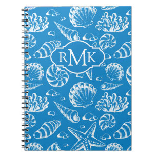Carnet Monogramme bleu du motif de plage