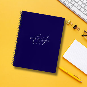 Carnet monogramme bleu et blanc classique minimaliste