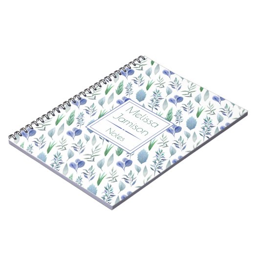 Carnet Monogramme bleu et vert | d'aquarelle de feuille (Côté gauche)
