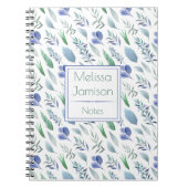 Carnet Monogramme bleu et vert | d'aquarelle de feuille (Devant)