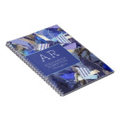 Carnet Monogramme bleu marine abstrait violet rayures bla (Côté Droit)