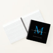 Carnet Monogramme bleu noir élégant Nom initial du script (Intérieur)