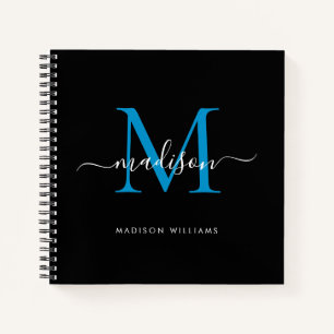 Carnet Monogramme bleu noir élégant Nom initial du script