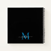 Carnet Monogramme bleu noir élégant Nom initial du script (Dos)