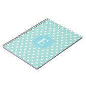Carnet Monogramme bleu Polka blanc turquoise (Côté gauche)