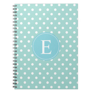 Carnet Monogramme bleu Polka blanc turquoise