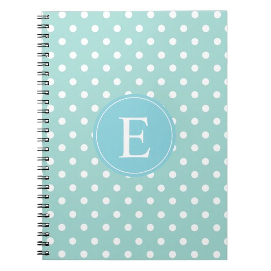 Carnet Monogramme bleu Polka blanc turquoise (Devant)