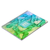 Carnet Monogramme bleu turquoise dégradé vert abstrait (Côté gauche)