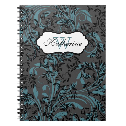 Carnet Monogramme Blue Black Grey Scrolls (Devant)