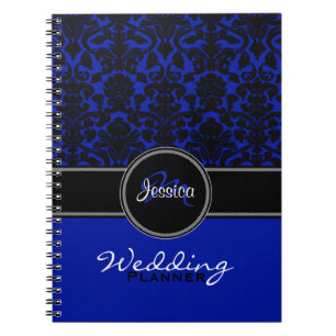 Carnet Monogramme Blue Black White Mariage damassé Planne