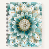 Carnet Monogramme Blue Turquoise or Floral Mandala (Devant)