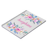 Carnet Monogramme boho rose et bleu floral (Côté gauche)