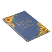 Carnet monogramme botanique tournesol orange bleu nova (Côté Droit)