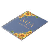 Carnet monogramme botanique tournesol orange bleu nova (Côté gauche)