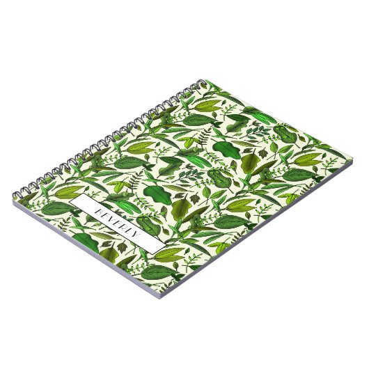 Carnet Monogramme botanique vert moderne (Côté gauche)