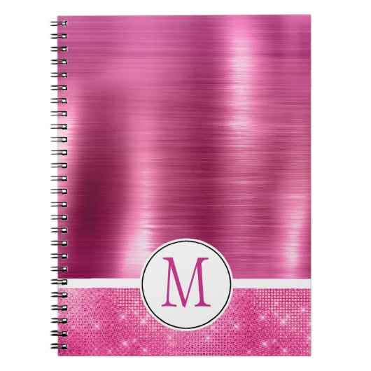 Carnet Monogramme brillant rose étincelant (Devant)