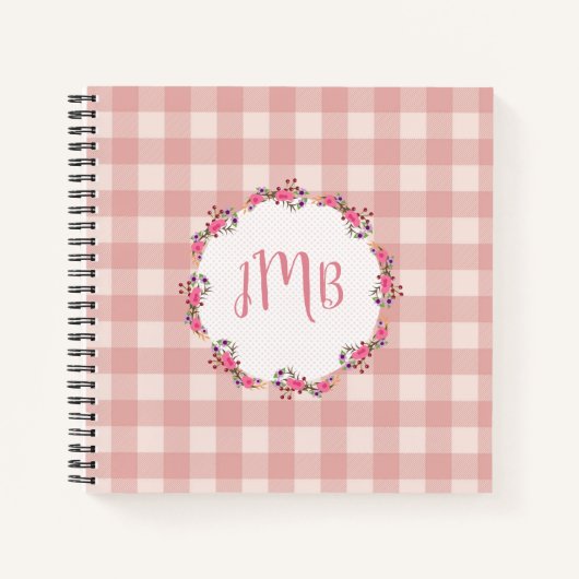 Carnet Monogramme Buffalo plaqué | Chèques et fleurs rose (Devant)