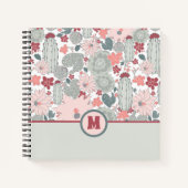 Carnet Monogramme Cactus Monnaie rose Succulents Fleurs (Devant)