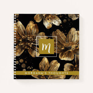 Carnet Monogramme Carré Fleurs Pailletées Or Luxe