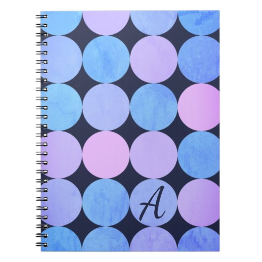 Carnet Monogramme Cercles Bleu Violet & Rose (Devant)