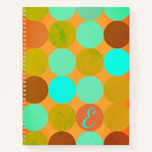 Carnet Monogramme Cercles Turquoise Bleu Vert & Orange (Devant)