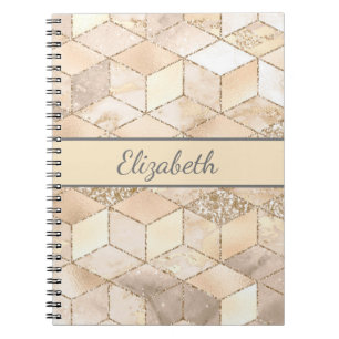 Carnet Monogramme Champagne Pailleté Gris Geometric Peach