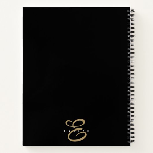 Carnet Monogramme Chic noir et or Script (Dos)