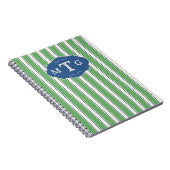 Carnet Monogramme Classique 3 Lettres Rayures Bleu Vert (Côté Droit)