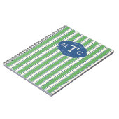 Carnet Monogramme Classique 3 Lettres Rayures Bleu Vert (Côté gauche)