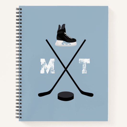 Carnet Monogramme classique de hockey sur glace bleu pous (Devant)