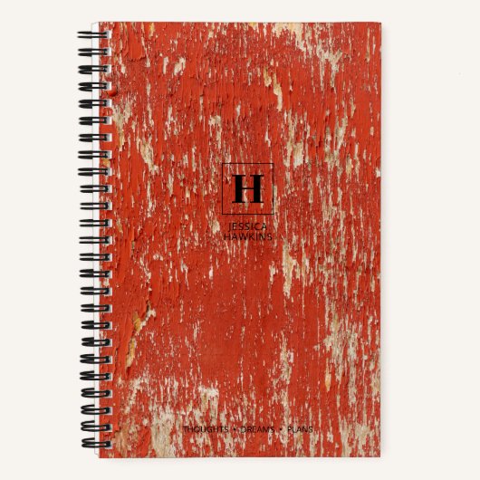 Carnet Monogramme classique en bois peint rouge patiné (Recto)