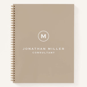 Carnet Monogramme classique minimum Nom Beige professionn