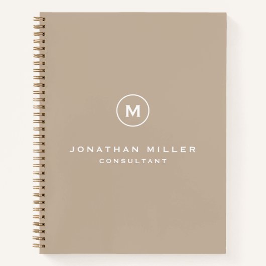 Carnet Monogramme classique minimum Nom Beige professionn (Devant)