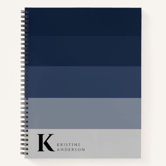 Carnet Monogramme classique moderne bleu ombre gris marin (Devant)