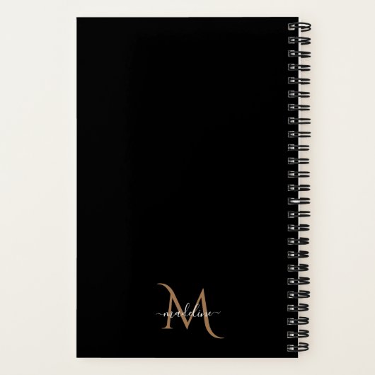 Carnet Monogramme classique moderne décoratif en or noir (Verso)