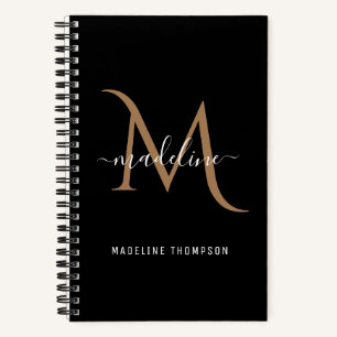 Carnet Monogramme classique moderne décoratif en or noir