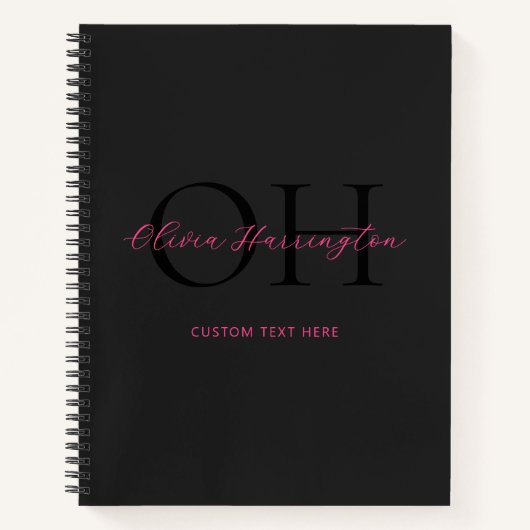 Carnet Monogramme classique moderne noir et rose (Devant)