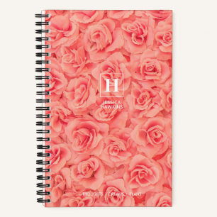 Carnet Monogramme Classique Roses En Bouquet Rose