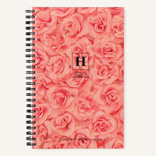 Carnet Monogramme Classique Roses En Bouquet Rose (Recto)