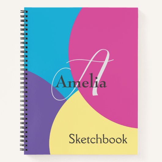 Carnet Monogramme coloré Nom Esquisse (Devant)