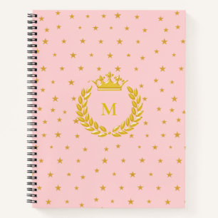 Carnet Monogramme, couronne, laurier et étoiles dorées su