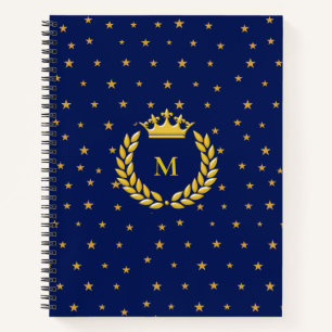 Carnet Monogramme, couronne, laurier et étoiles dorées su