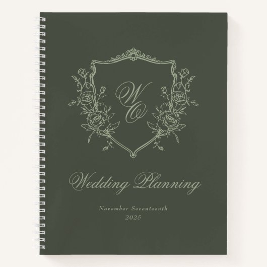 Carnet Monogramme Crest Olive Sage Wedding planner (Devant)