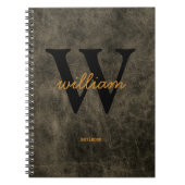 Carnet Monogramme cuir noir or script nom chic (Devant)